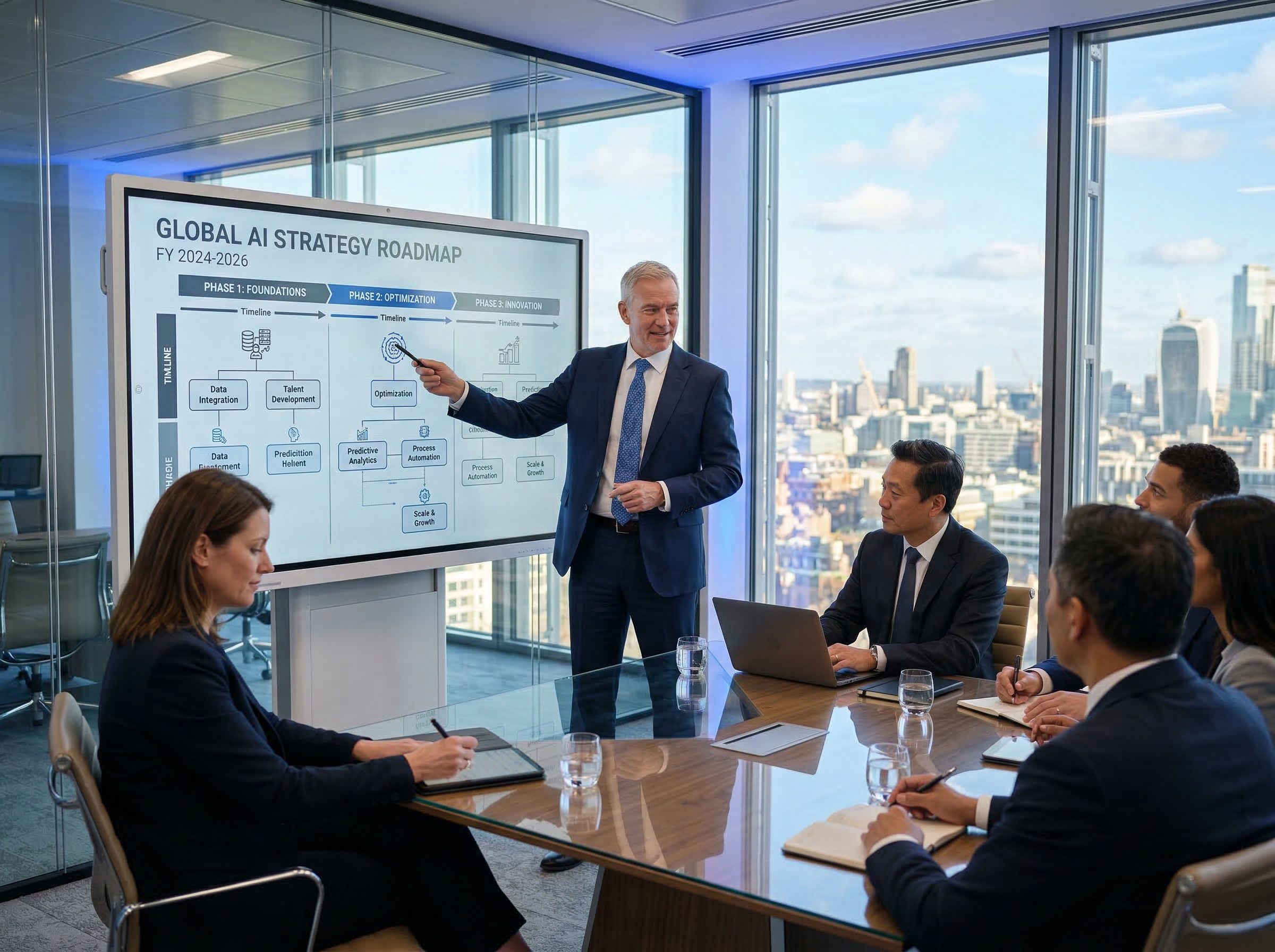 Aspire AI consultant presenting an AI strategy roadmap to enterprise executives